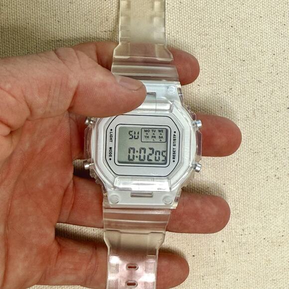 Clear Digital Watch White Accents Unisex Y2K Style Quartz New - Picture 3 of 12